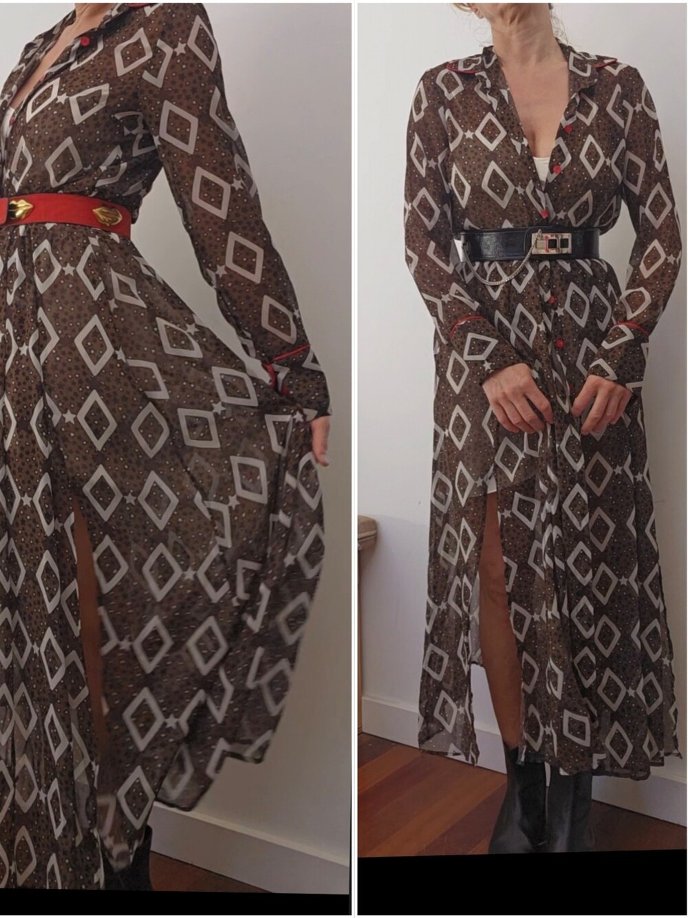 Cristina Gavioli ITALY Iconic Cocoa Brown Western Star Print Dress Or Duster S - Picture 11 of 11